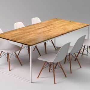 Stół skandynawski z drewnianym blatem i krzesłami