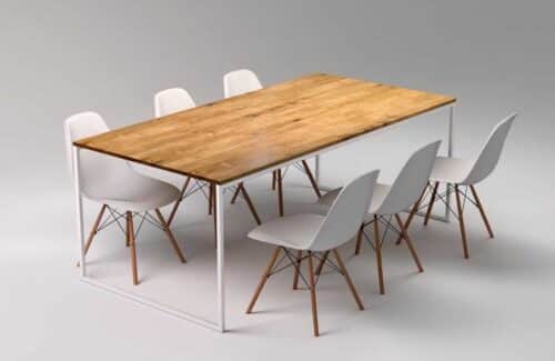Stół skandynawski z drewnianym blatem i krzesłami